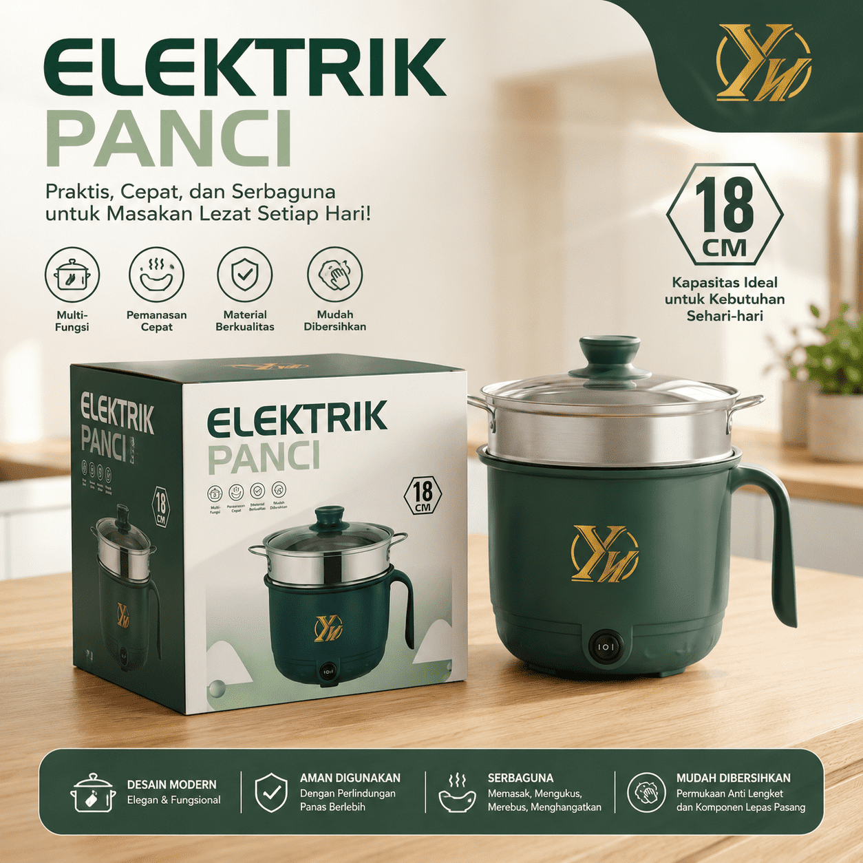 1.8L Multi-Purpose Electric Cooking Pot | Mini Electric Cooker with Steamer | Portable Hot Pot
